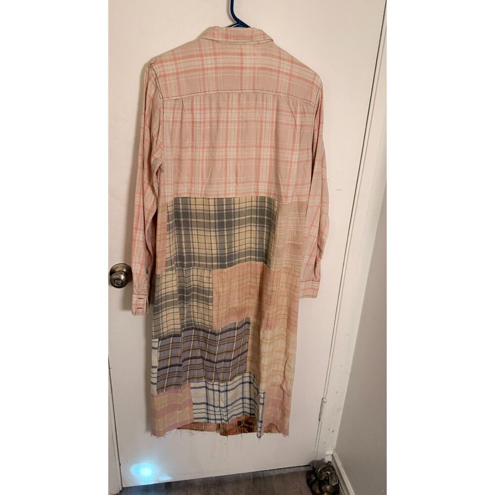 Free PeoplexTricia Fix Repurposed Vintage Patchwork Plaid Flannel Duster Dress S